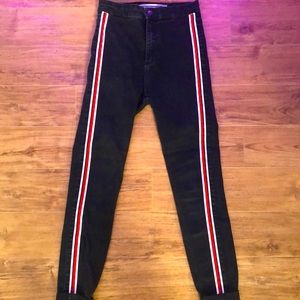 ZARA High Rise Jeggings with Red Stripe